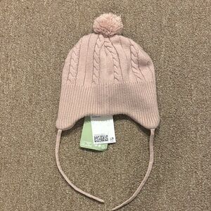 NWT H&M Kids Pink Cable-Knit Pom Pom Earflap Hat